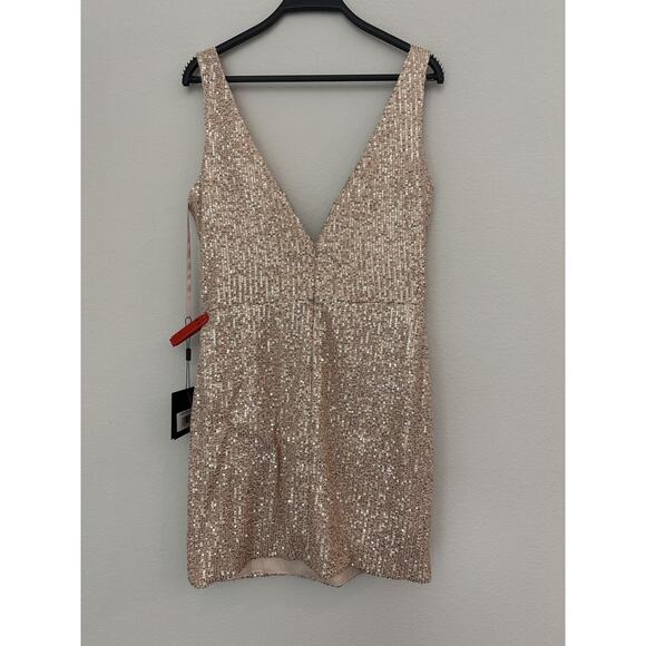 New Ieena For Mac Duggal Rose Gold Sequined V-Neck Dress 26496 Size 10 - Picture 6 of 8